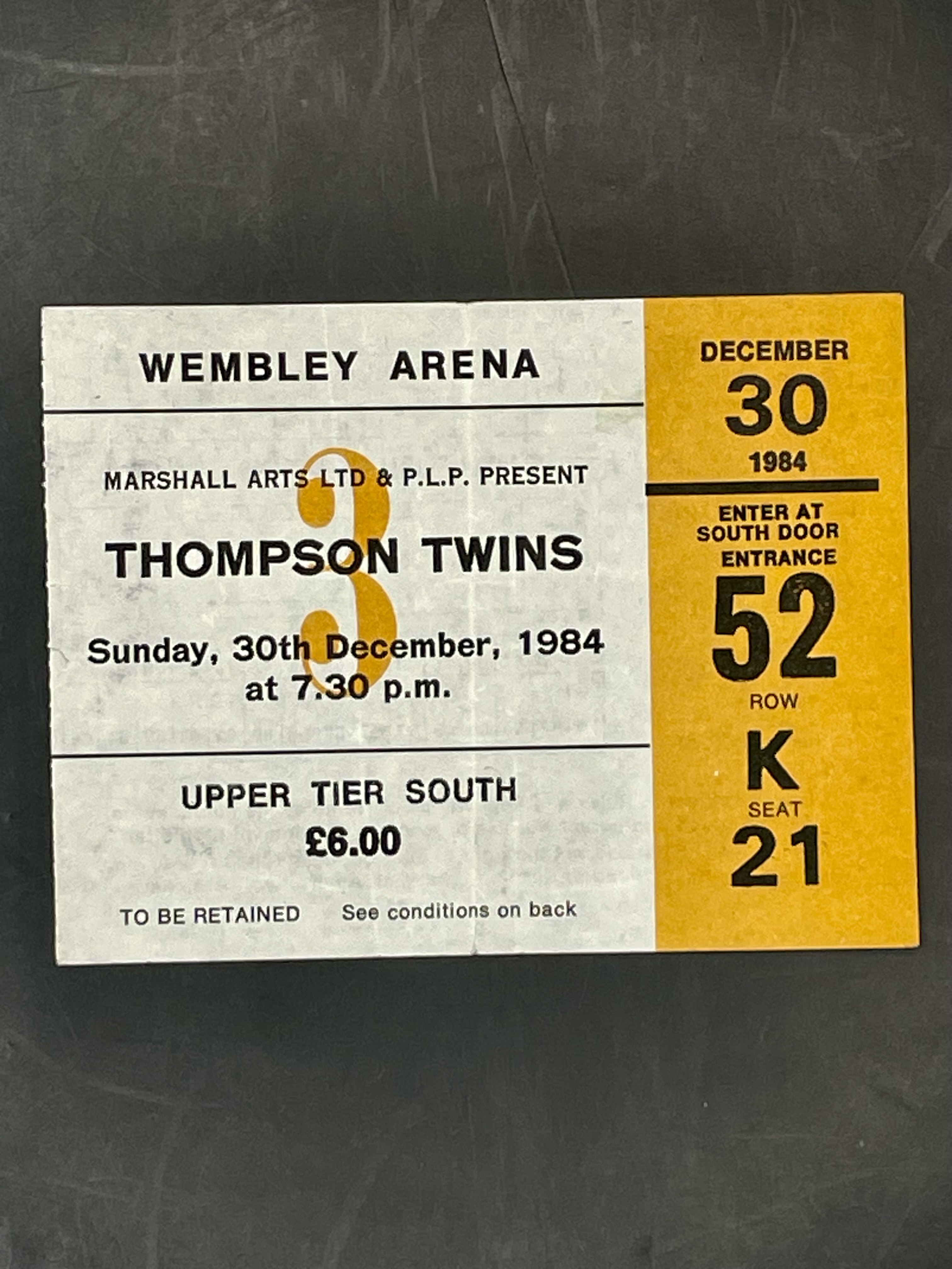 Thompson Twins 1984, Wembley Stadium ticket. Good condition.