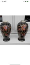 PAIR OPF MOORCROFT STYLE VASES WITH SILVER TOPPED RIMS