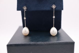 18K GOLD - DIAMOND & PEARL DROP EARRINGS