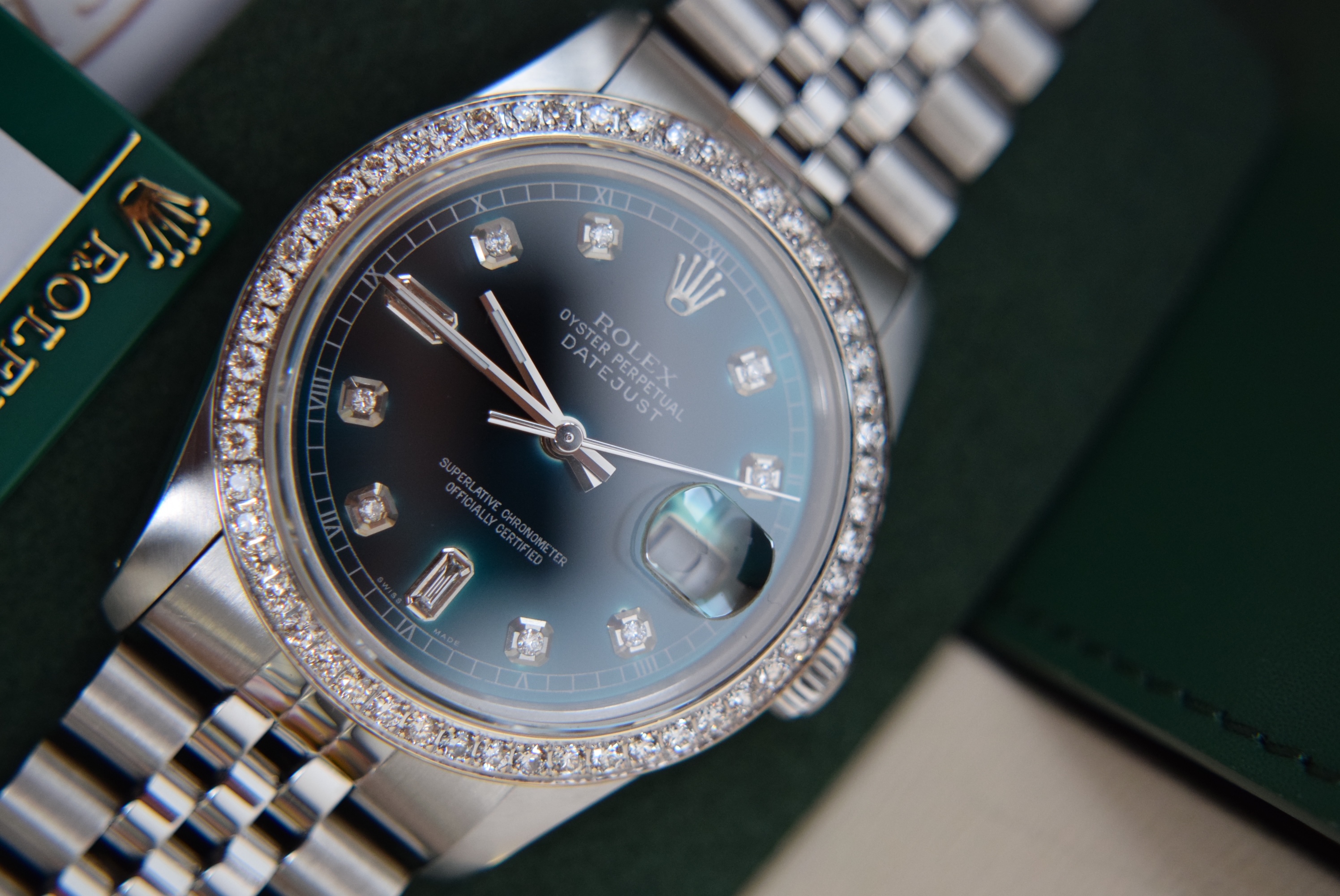 ROLEX DIAMOND DATEJUST *VIRIDIAN GREEN* REF 16014 - STAINLESS STEEL JUBILEE MODEL (BOX/ ACCESSORIES) - Image 7 of 18