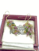 GORGEOUS 8.00ct MULTICOLOURED TOURMALINE DROP EARRINGS IN GOLD COLOURED METAL