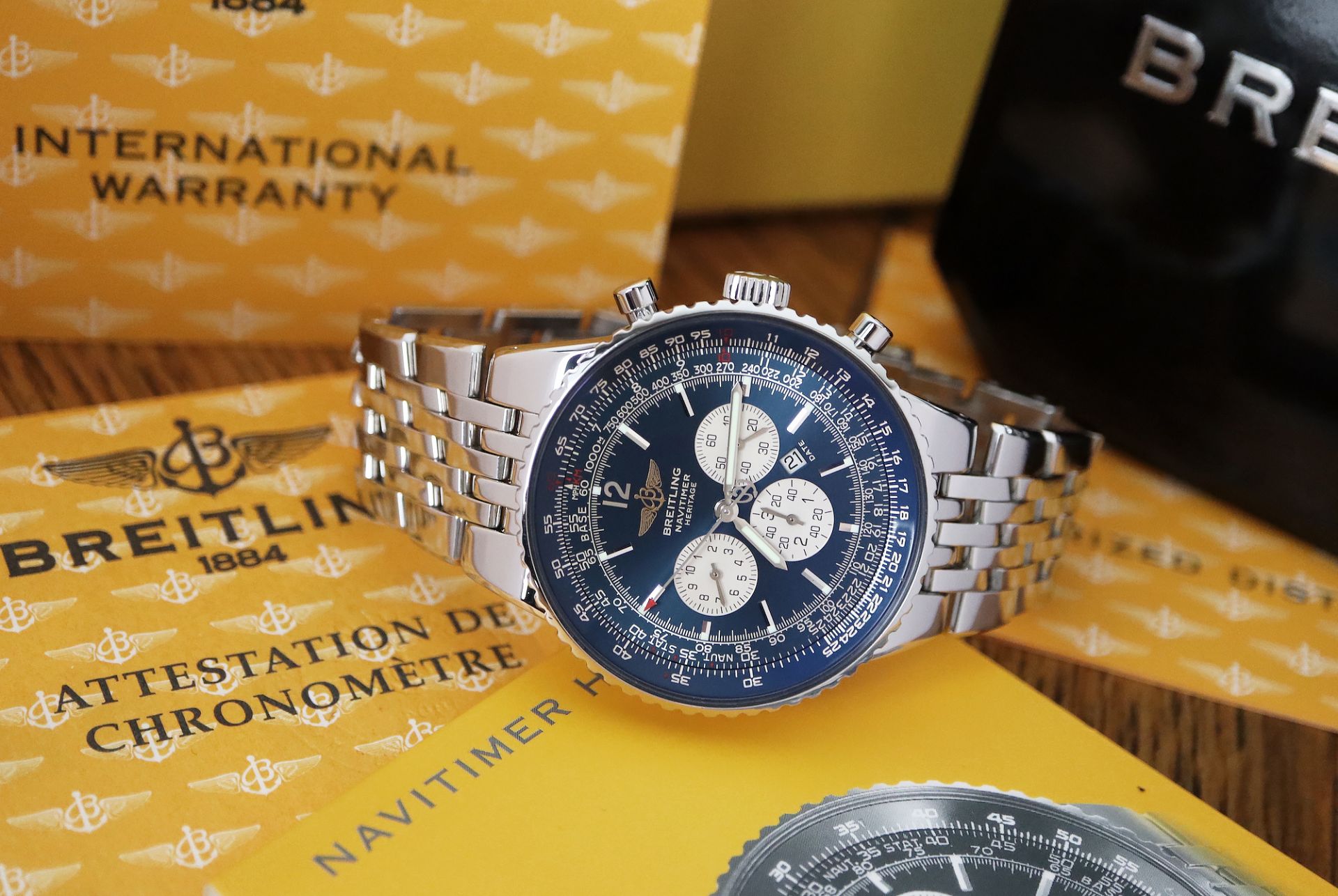 BREITLING NAVITIMER HERITAGE CHRONOGRAPH (REF. A35350) 'FULL SET - BOX, CERTS. ETC.' NAVY DIAL - Image 15 of 16