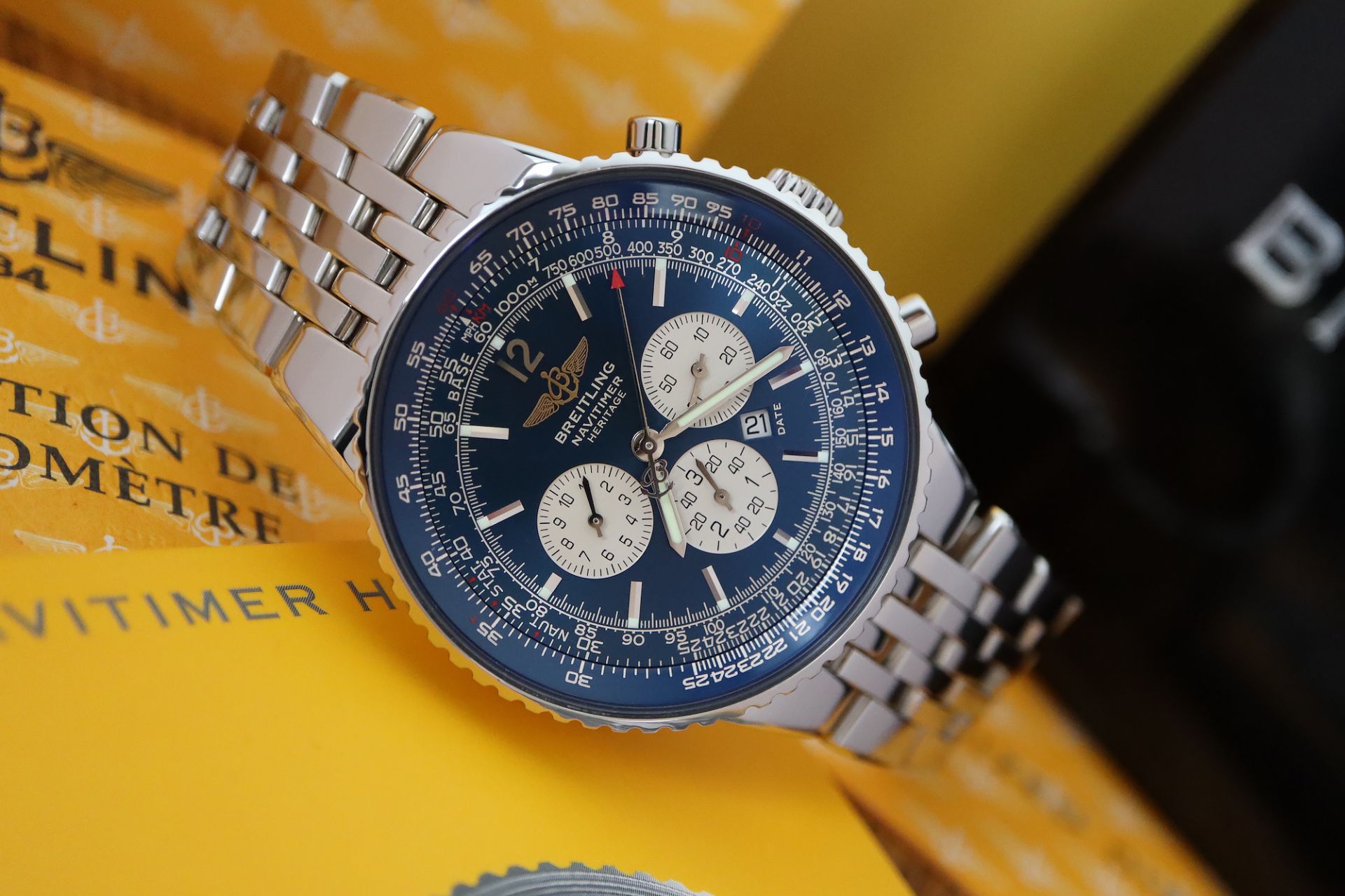 BREITLING NAVITIMER HERITAGE CHRONOGRAPH (REF. A35350) 'FULL SET - BOX, CERTS. ETC.' NAVY DIAL - Image 4 of 16