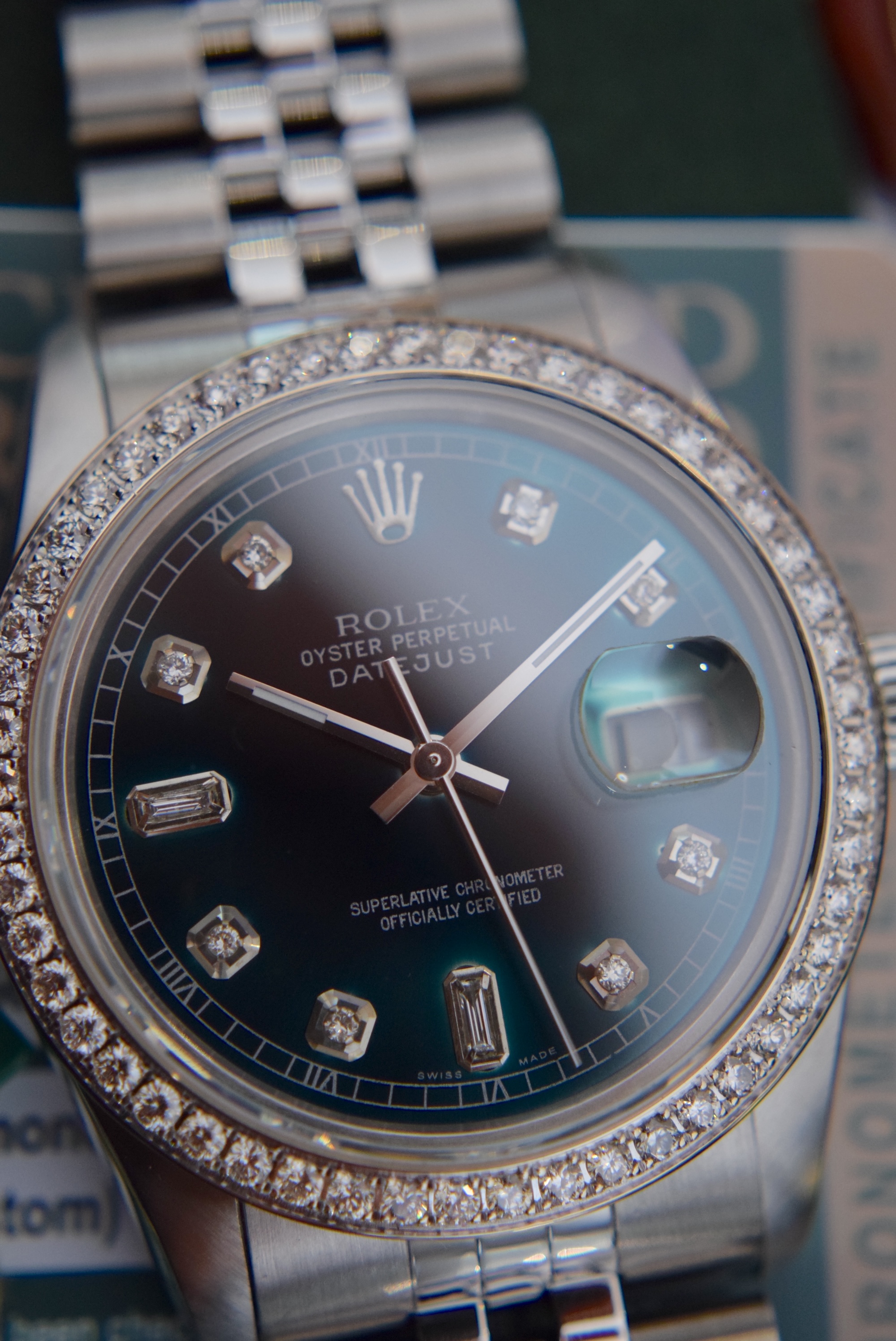 ROLEX DIAMOND DATEJUST *VIRIDIAN GREEN* REF 16014 - STAINLESS STEEL JUBILEE MODEL (BOX/ ACCESSORIES) - Image 3 of 18