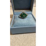9ct white gold ring with diamonds and emeralds