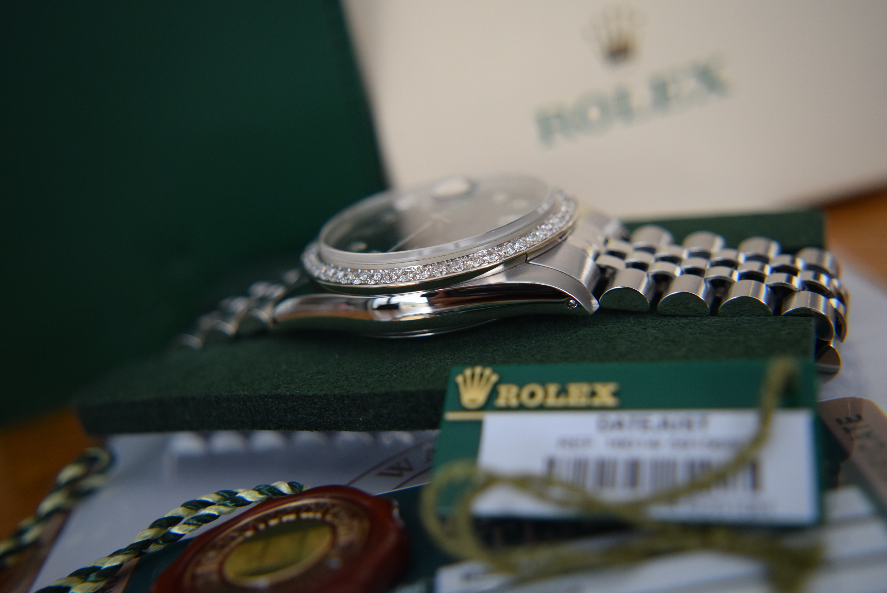 ROLEX DIAMOND DATEJUST *VIRIDIAN GREEN* REF 16014 - STAINLESS STEEL JUBILEE MODEL (BOX/ ACCESSORIES) - Image 6 of 18