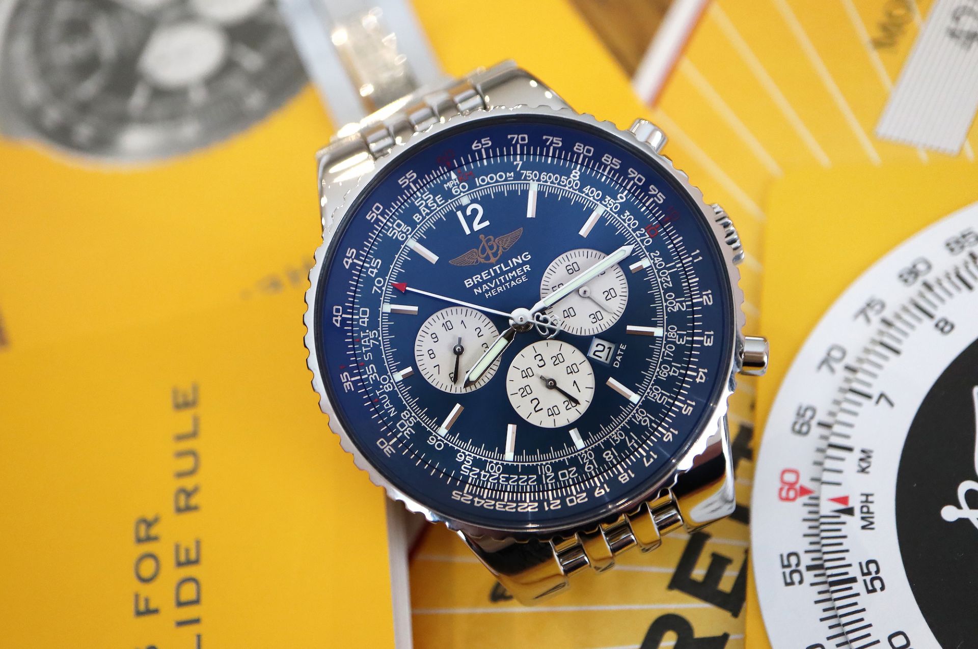 BREITLING NAVITIMER HERITAGE CHRONOGRAPH (REF. A35350) 'FULL SET - BOX, CERTS. ETC.' NAVY DIAL - Image 2 of 16