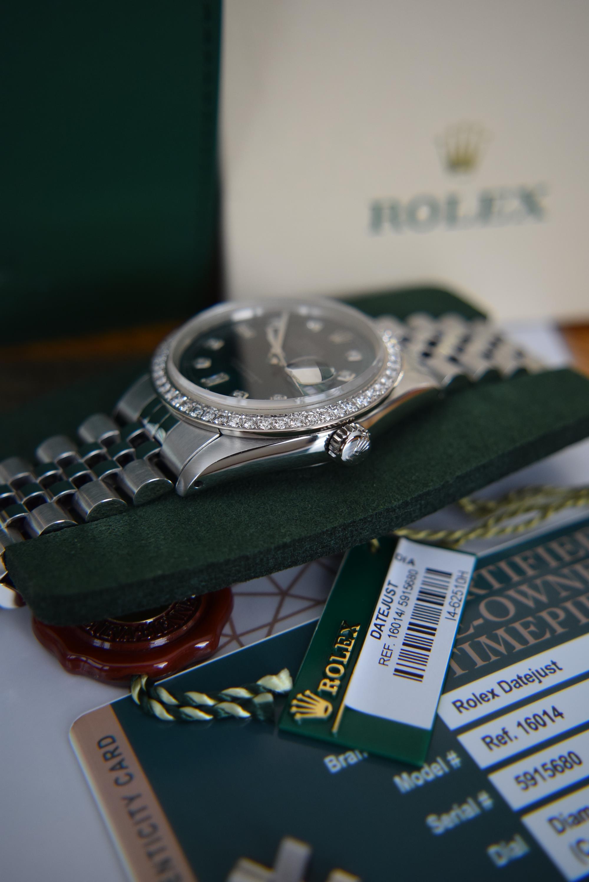 ROLEX DIAMOND DATEJUST *VIRIDIAN GREEN* REF 16014 - STAINLESS STEEL JUBILEE MODEL (BOX/ ACCESSORIES) - Image 4 of 18