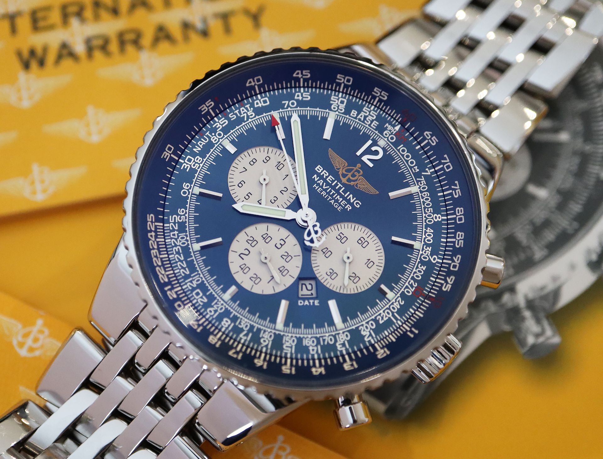 BREITLING NAVITIMER HERITAGE CHRONOGRAPH (REF. A35350) 'FULL SET - BOX, CERTS. ETC.' NAVY DIAL - Image 3 of 16