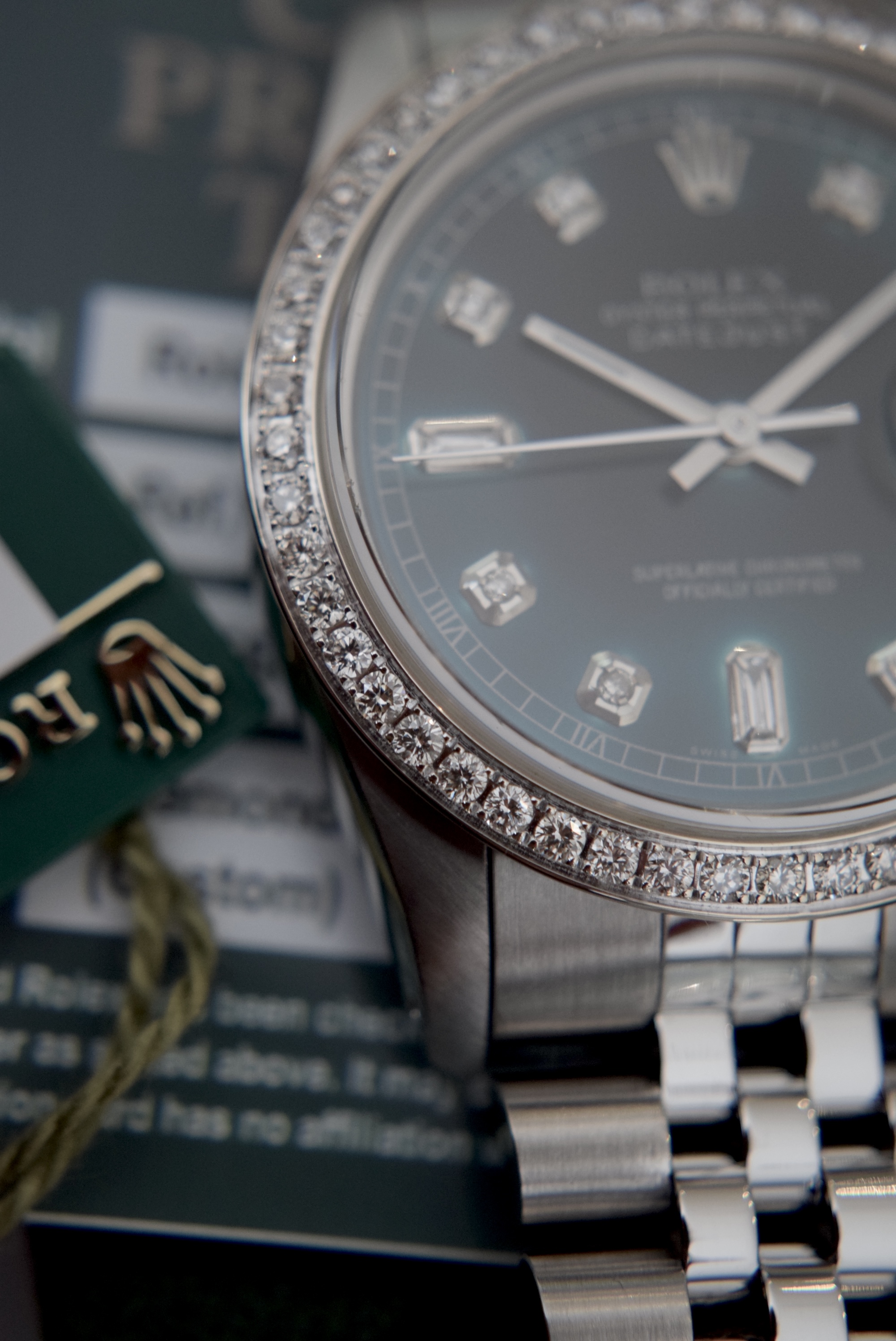 ROLEX DIAMOND DATEJUST *VIRIDIAN GREEN* REF 16014 - STAINLESS STEEL JUBILEE MODEL (BOX/ ACCESSORIES) - Image 17 of 18