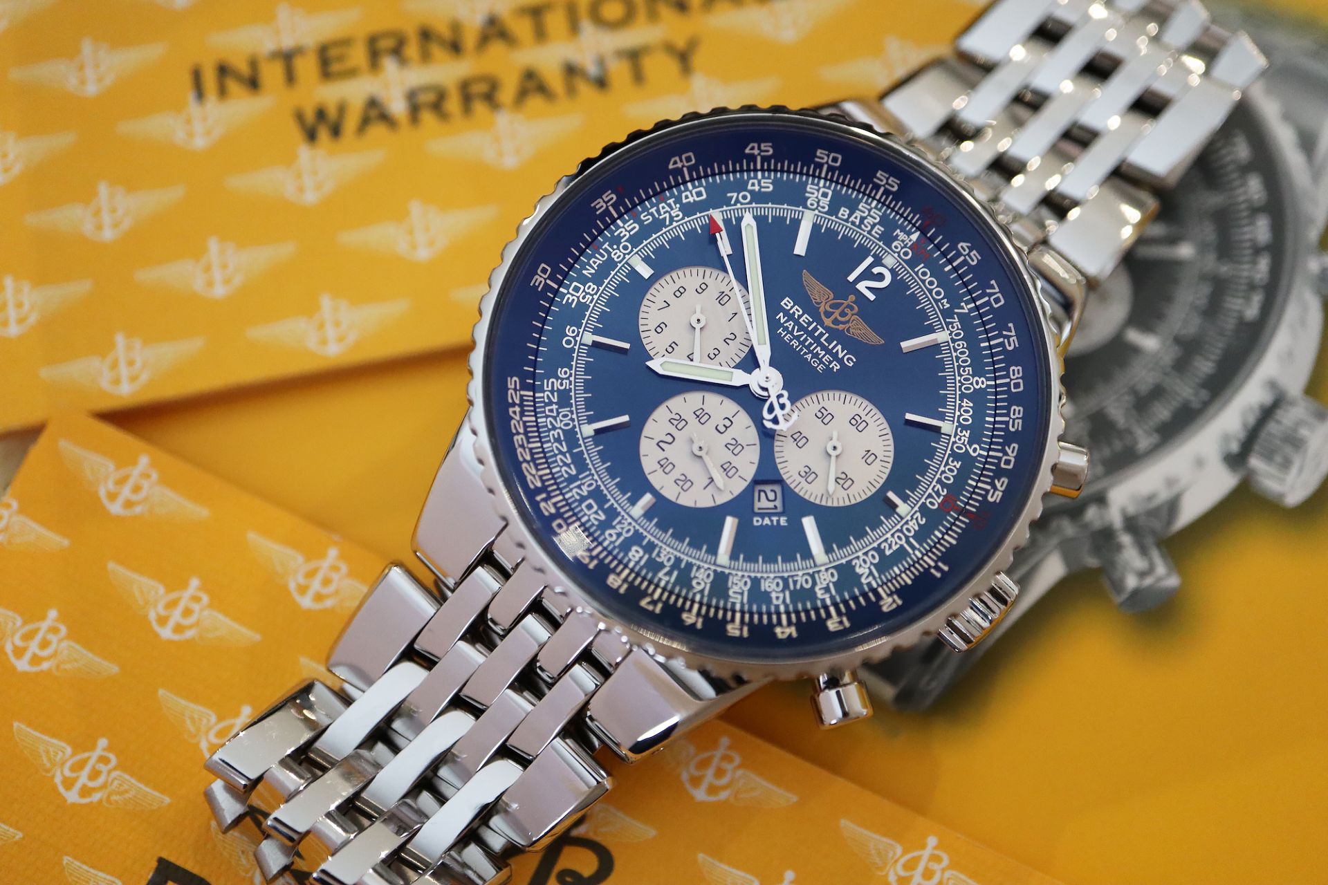 BREITLING NAVITIMER HERITAGE CHRONOGRAPH (REF. A35350) 'FULL SET - BOX, CERTS. ETC.' NAVY DIAL - Image 11 of 16