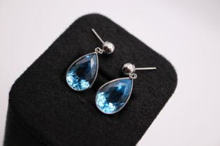 14K GOLD - BLUE TOPAZ EARRINGS