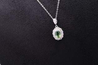 9k GOLD - PERIDOT & DIAMOND PENDANT / CHAIN