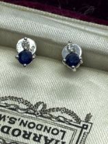 18ct WHITE GOLD BLUE SAPPHIRE AND DIAMOND EARRINGS