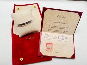 CARTIER DIAMOND SET 18ct WHITE GOLD BANGLE WITH PAPERWORK & POUCH - SIZE 18