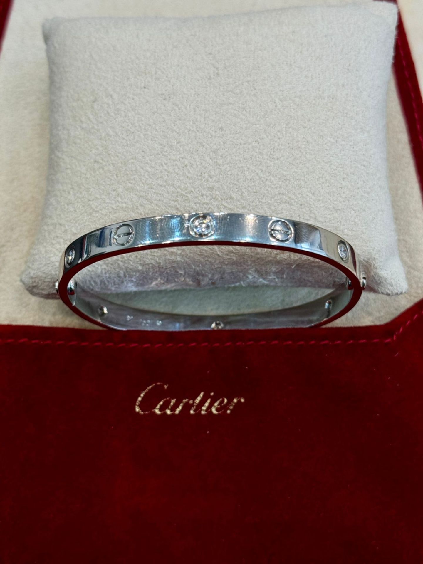 CARTIER DIAMOND SET 18ct WHITE GOLD BANGLE WITH PAPERWORK & POUCH - SIZE 18 - Image 3 of 13