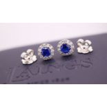 18K WHITE GOLD - 1.01CT SAPPHIRE & DIAMOND STUD EARRINGS; with LAINGS Original Receipt / Certificate