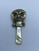 ANTIQUE SILVER & MOTHER OF PEARL BABIES RATTLE