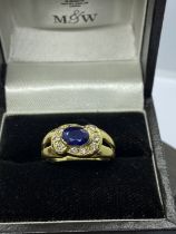 BLUE SAPPHIRE & DIAMOND RING STE IN YELLOW METAL TESTED AS AT LEAST 10ct GOLD