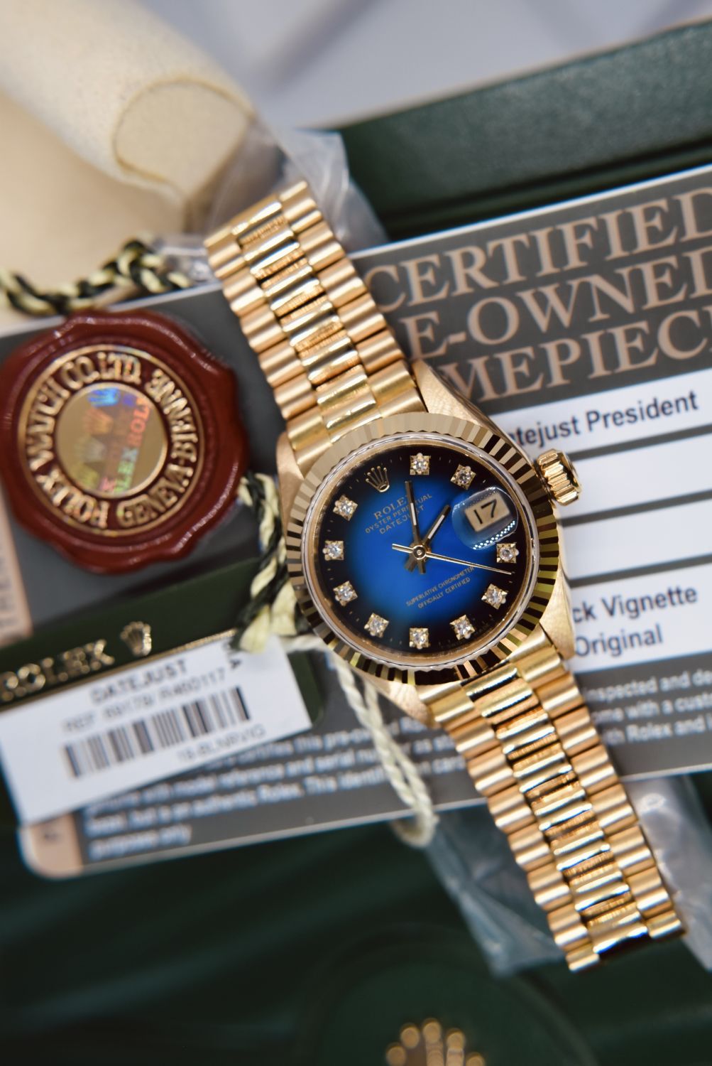 *DIAMOND* ROLEX 18CT YELLOW GOLD PRESIDENT DATEJUST - FACTORY *VIGNETTE* DIAMOND DIAL *FULL SET/ CER - Image 9 of 23