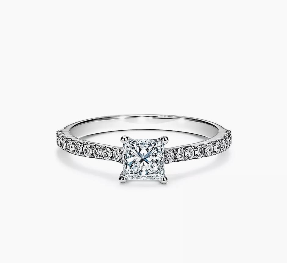 TIFFANY & CO. ""NOVO"" PRINCESS VVS1/F DIAMOND RING IN PLATINUM DIAMOND BAND (WITH BOX & CERTIFICATE - Image 2 of 14