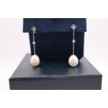 18K GOLD - DIAMOND & PEARL DROP EARRINGS