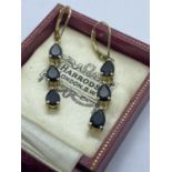 4.70ct PEAR CUT BLACK SPINNEL DROP EARRINGS 14ct GOLD OVER SILVER