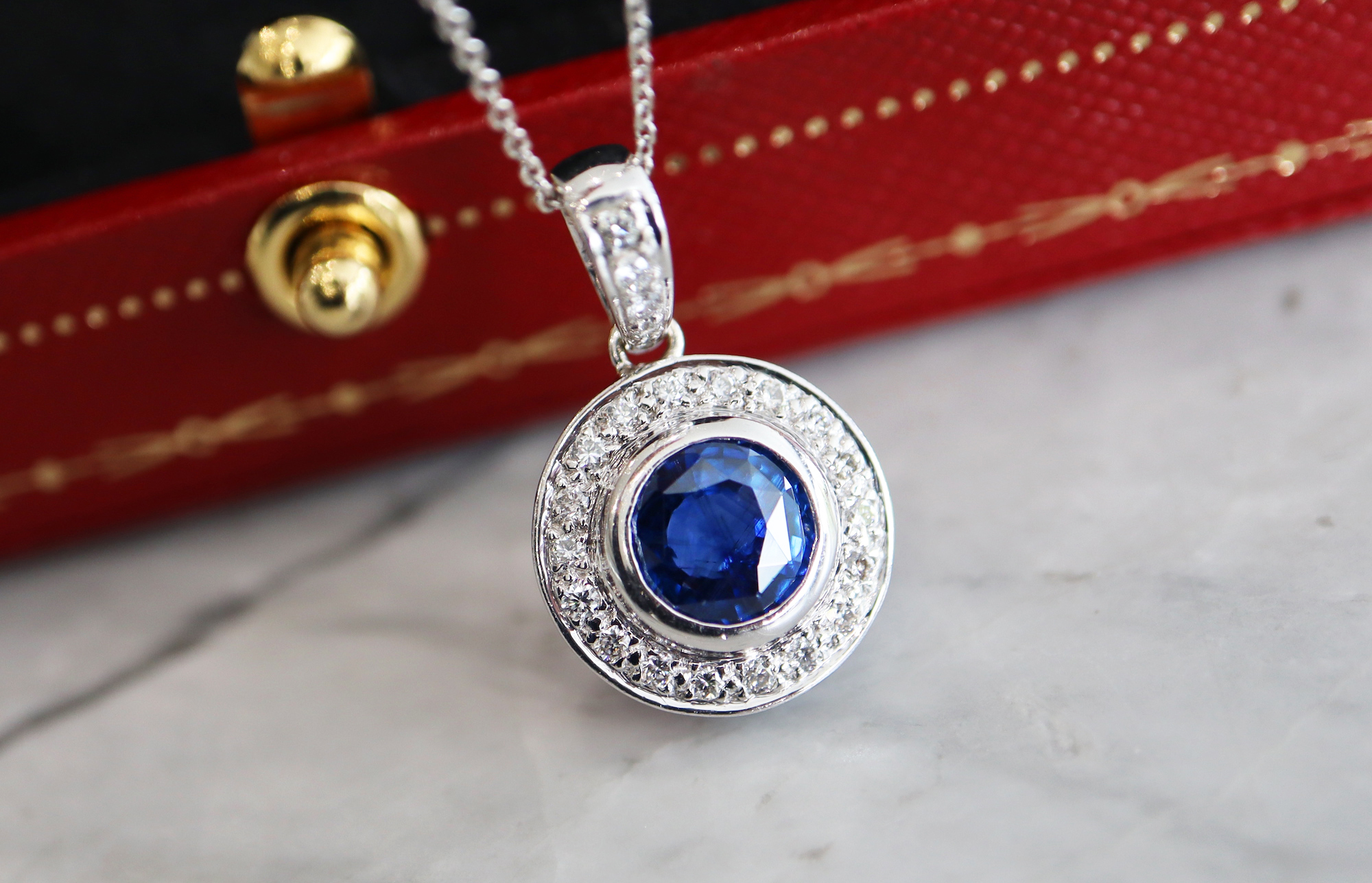 1.96CT SAPPHIRE & DIAMOND PENDANT; in 18CT WHITE GOLD - Image 9 of 9