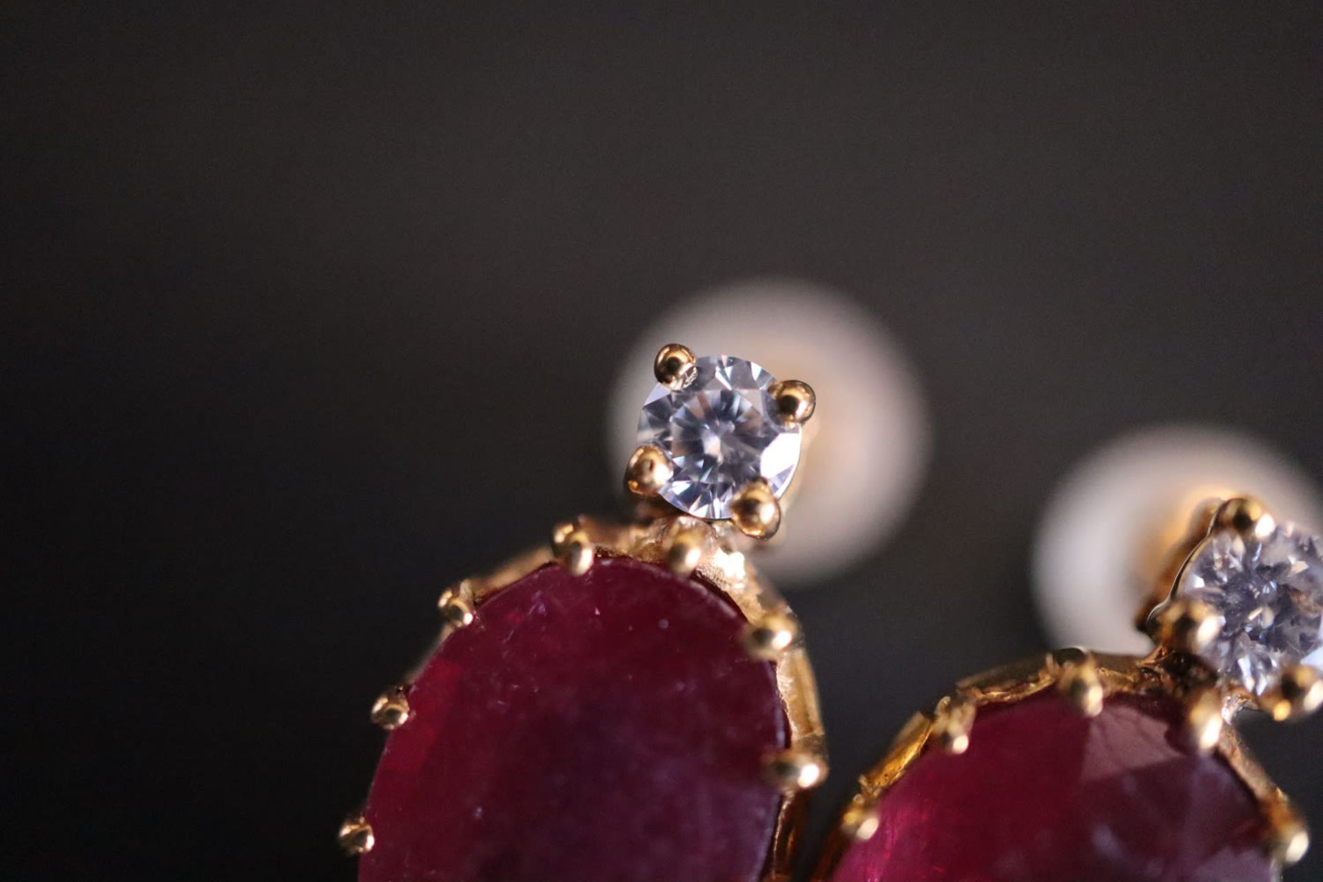 RUBY & DIAMOND STUD EARRINGS - set in 14k GOLD - Image 3 of 5