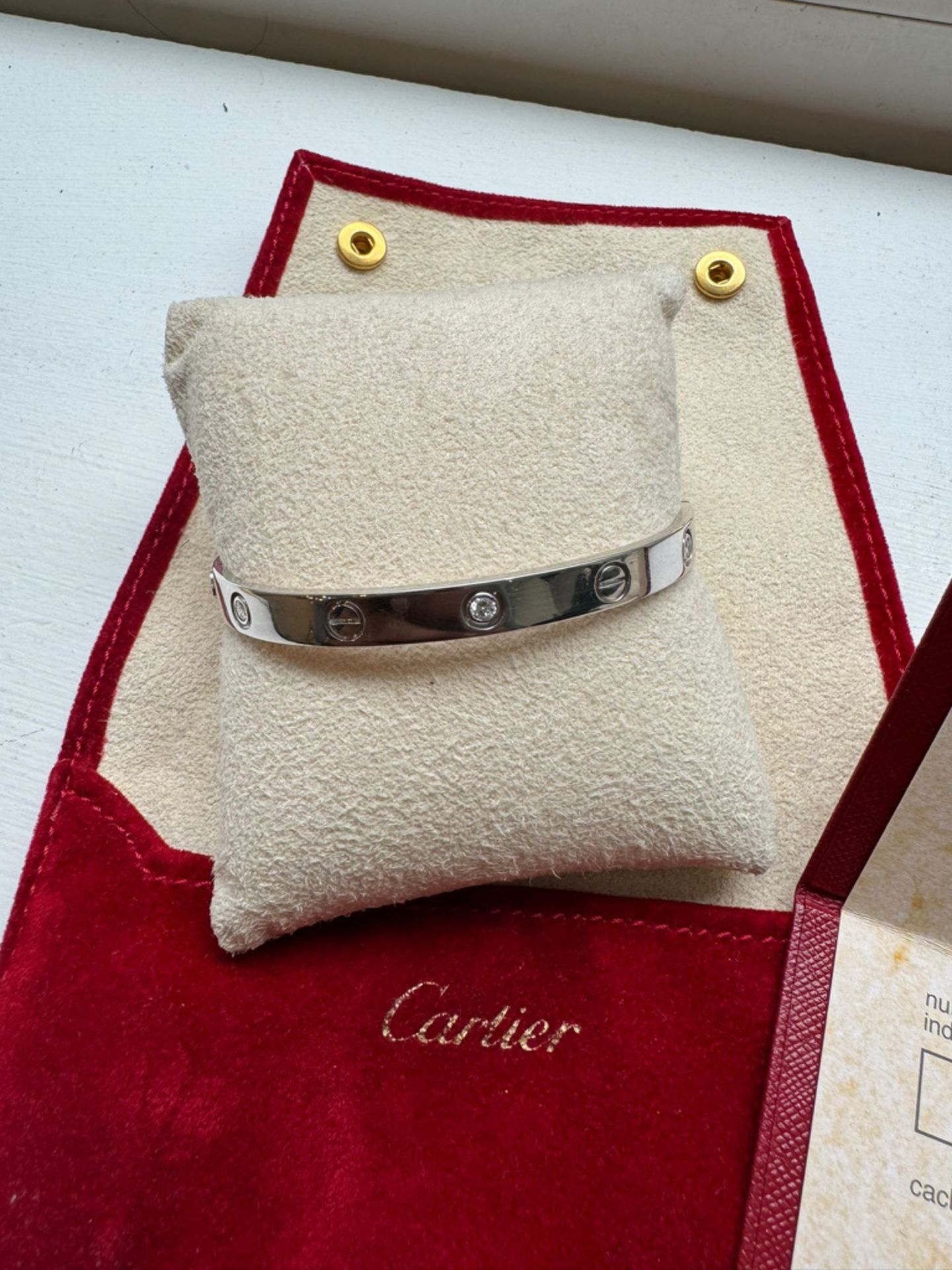 CARTIER DIAMOND SET 18ct WHITE GOLD BANGLE WITH PAPERWORK & POUCH - SIZE 18 - Image 12 of 13