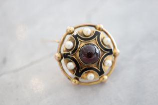 14K YELLOW GOLD & GEMSTONE BROOCH