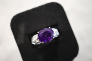 6.00CT AMETHYST & DIAMOND RING in 9CT GOLD - UK SIZE: N1/2