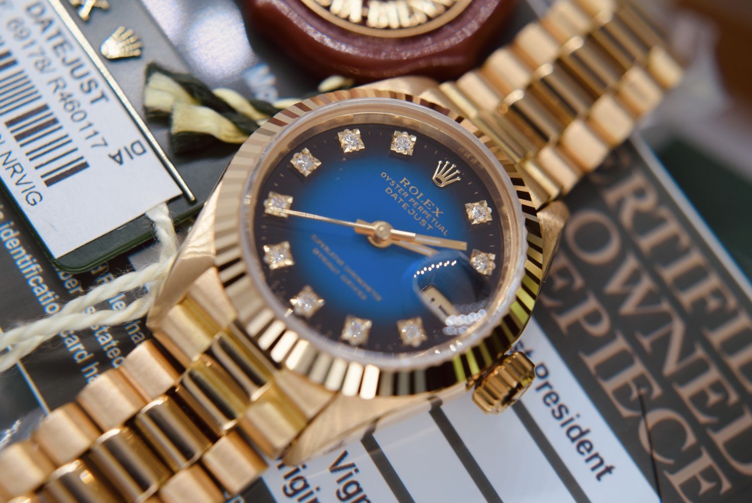 *DIAMOND* ROLEX 18CT YELLOW GOLD PRESIDENT DATEJUST - FACTORY *VIGNETTE* DIAMOND DIAL *FULL SET/ CER - Image 14 of 23