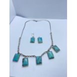 925 SILVER TORQUIOSE NECKLACE WITH EARRINGS 26g