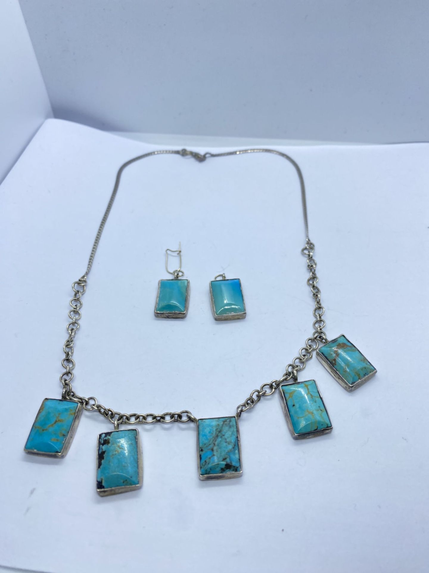 925 SILVER TORQUIOSE NECKLACE WITH EARRINGS 26g