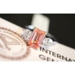 2.71CT PINK & WHITE DIAMOND TRILOGY RING, set in '950' PLATINUM MOUNT (EMERALD & PEAR CUTS)