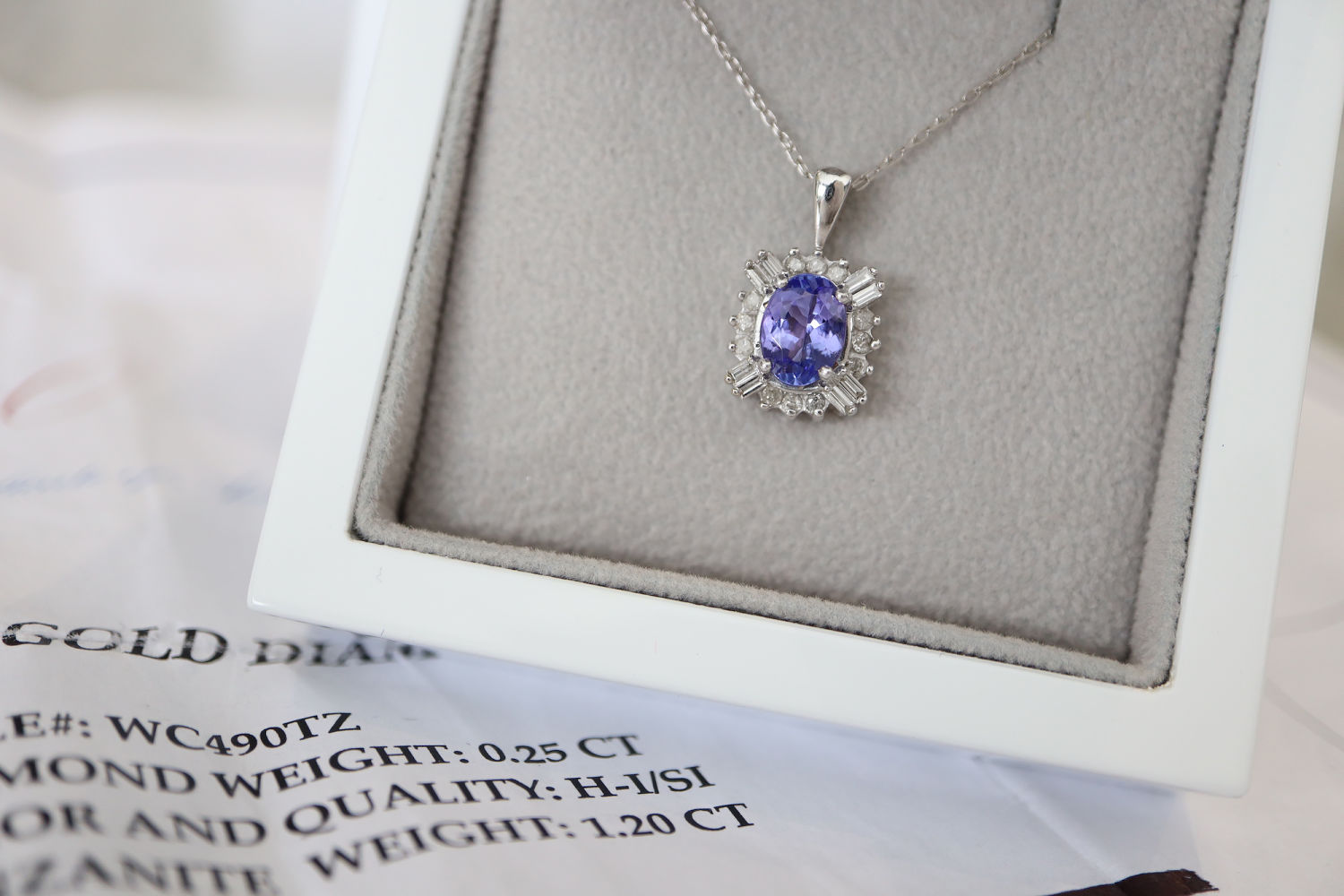 14ct WHITE GOLD - (1.45CT) 'STUNNING' TANZANITE & DIAMOND PENDANT with CERTIFICATE - Image 9 of 9