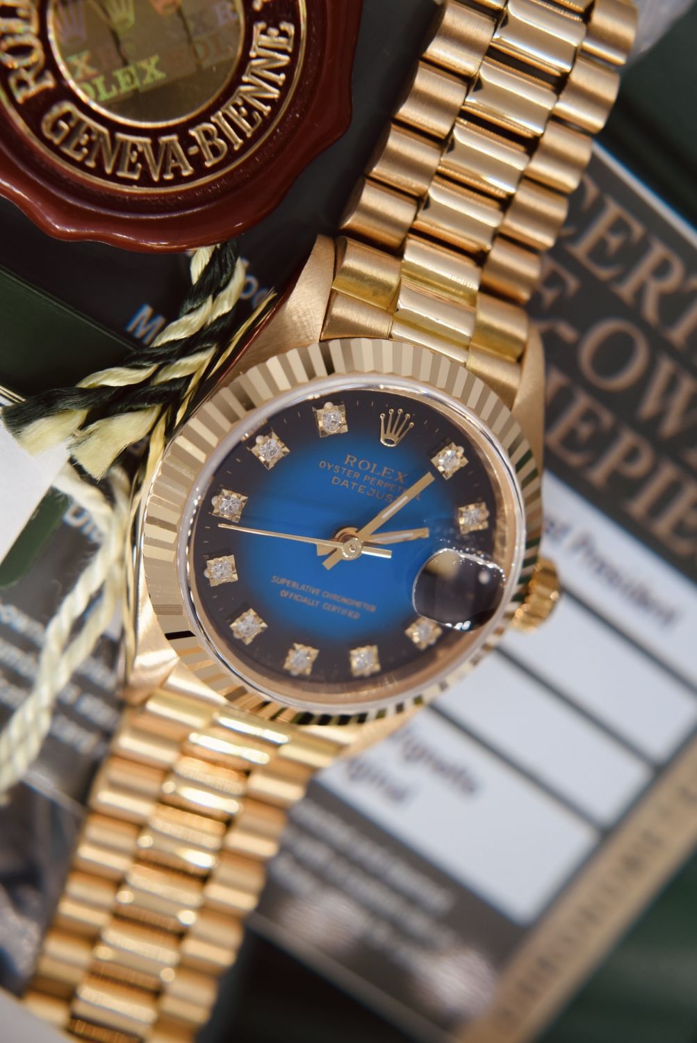 *DIAMOND* ROLEX 18CT YELLOW GOLD PRESIDENT DATEJUST - FACTORY *VIGNETTE* DIAMOND DIAL *FULL SET/ CER - Image 13 of 23