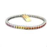 COLOURED SAPPHIRE TENNIS BRACELET in 18CT WHITE GOLD (22.01g)