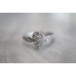 DIAMOND CLUSTER PEAR SHAPE RING - 18K WHITE GOLD (SIZE: N)