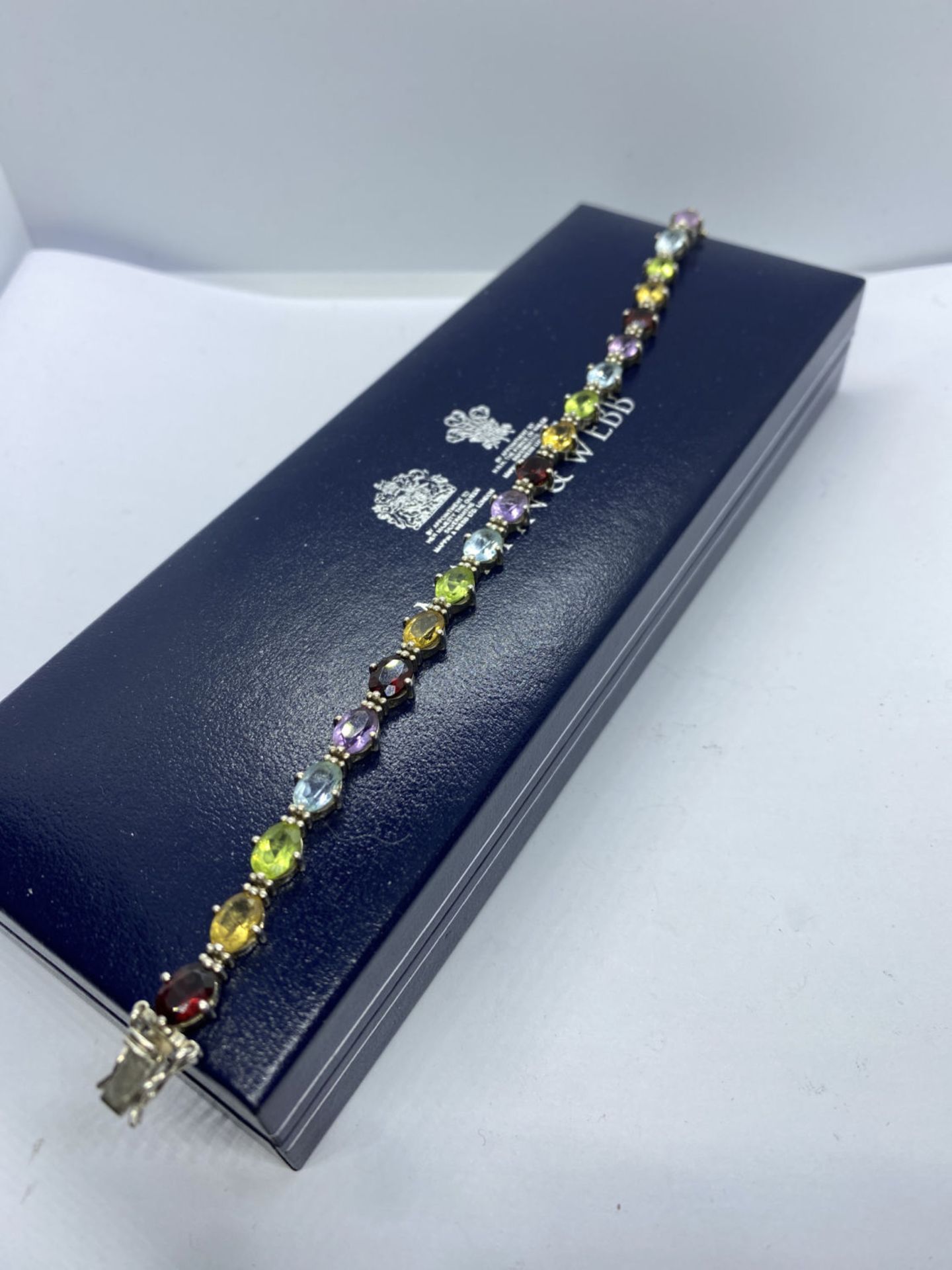 SEMI PRECIOUS GEMSTONE SET TENNIS BRACELET SET IN WHITE METAL