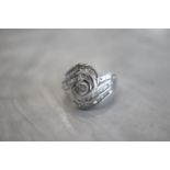 1.00CT DIAMOND SWIRL CLUSTER RING in 14K WHITE GOLD SETTING (SIZE: O)