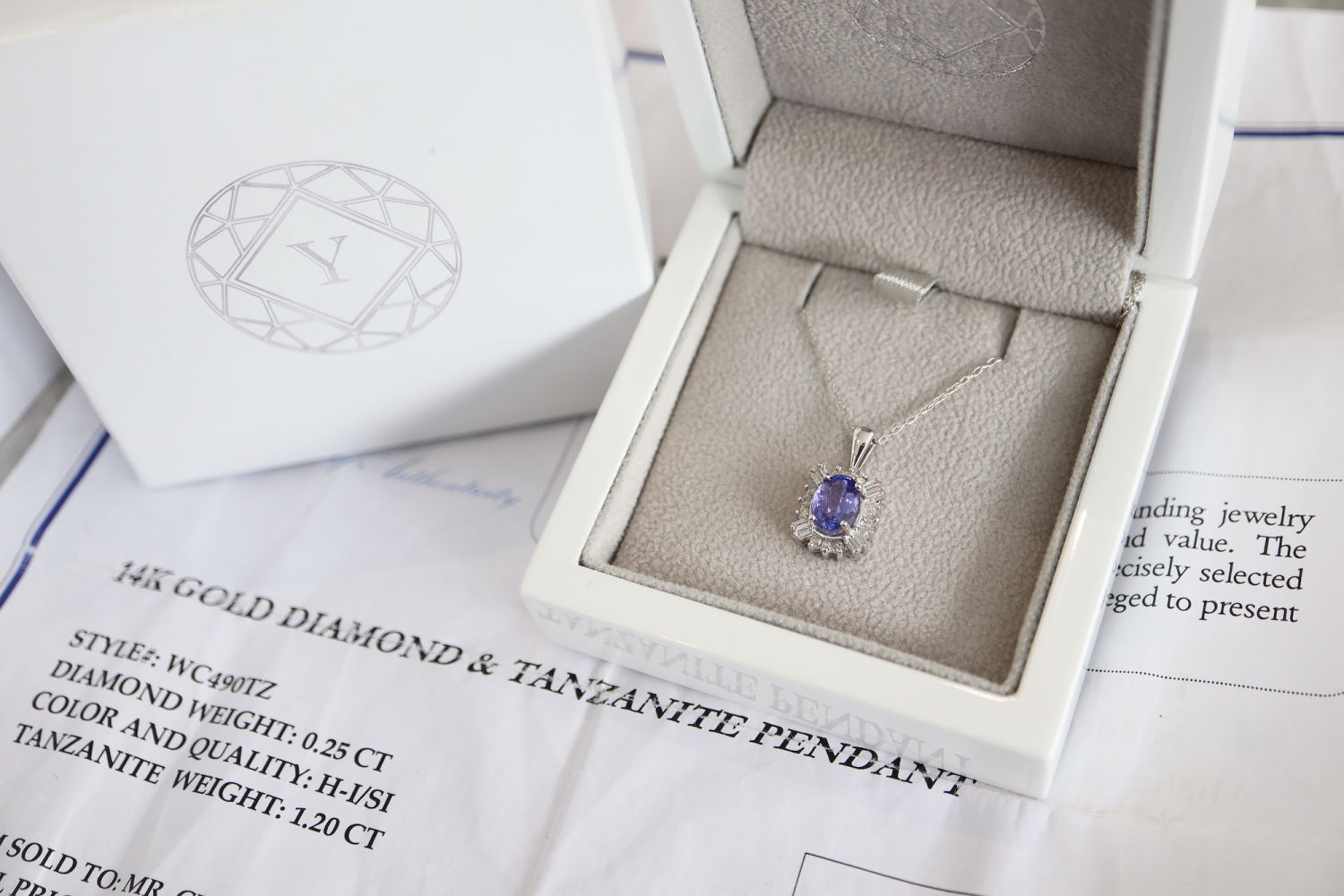 14ct WHITE GOLD - (1.45CT) 'STUNNING' TANZANITE & DIAMOND PENDANT with CERTIFICATE - Image 4 of 9