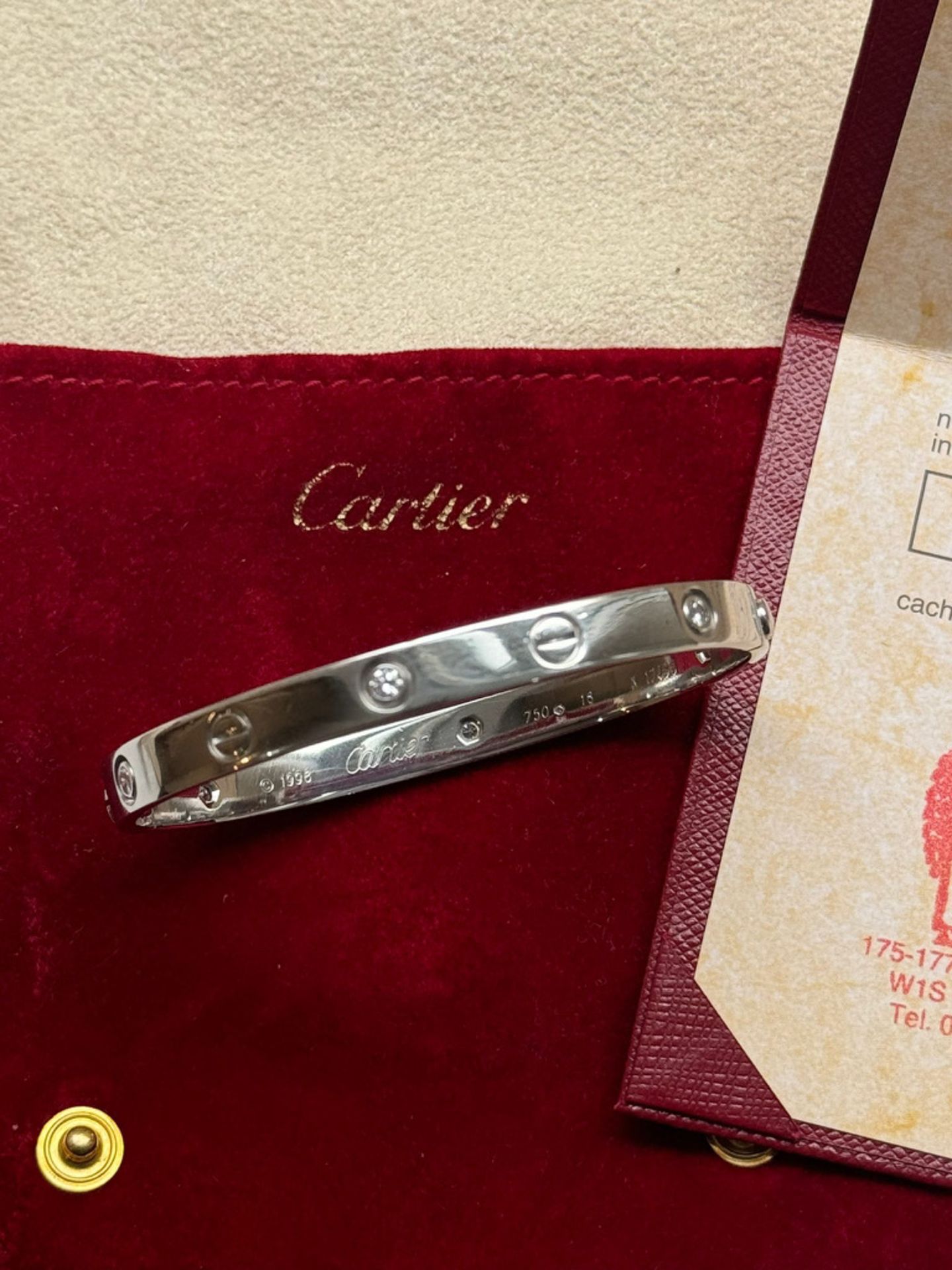 CARTIER DIAMOND SET 18ct WHITE GOLD BANGLE WITH PAPERWORK & POUCH - SIZE 18 - Image 7 of 13