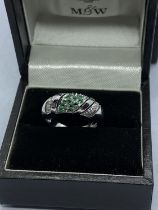 14ct WHITE GOLD EMERALD & DIAMOND RING