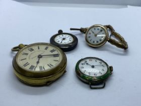 VINTAGE RAILWAY POCKET WATCH, J HENDERSON & SONS EDINBURGH WATCH PLUS ENAMEL WATCH AND GOLD WATCH