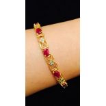 14ct YELLOW GOLD 5.00ct RUBY & DIAMOND TENNIS BRACELET