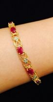 14ct YELLOW GOLD 5.00ct RUBY & DIAMOND TENNIS BRACELET