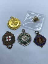 ASSORTED MEDALS INCLUDING FOOTBAL PIANO PLUS LIONS 15 YEARS SERVICE BADGE