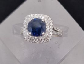 3.10CT SAPPHIRE & DIAMOND RING (HANDMADE!) SET IN 18K GOLD (8.58g Total Weight)